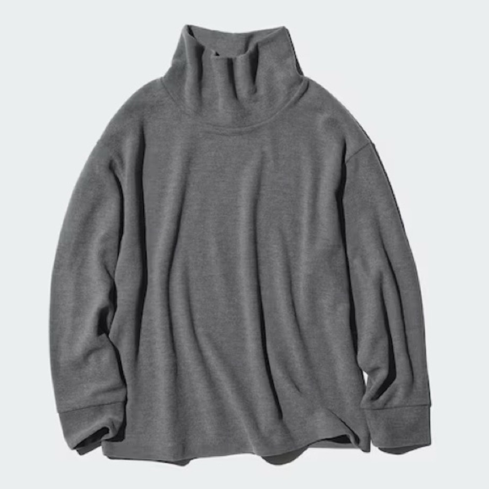 UNIQLO Women’s Soft Knitted Fleece Ribbed High Neck T-Shirt Gray - L